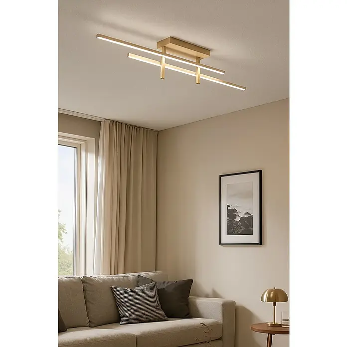 Eglo Plafón LED Trepiliano - 23 W, L x An x Al: 110 x 7 x 14 cm, Beige, Blanco cálido, 2.500 lm - Lámpara de techo dorada con diseño lineal. Un accesorio de iluminación moderno para una iluminación elegante.