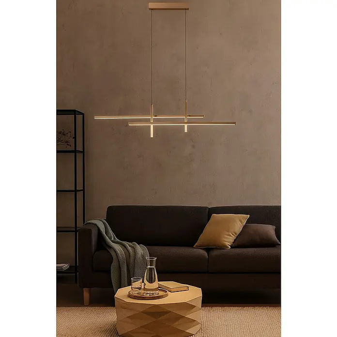 Eglo Lámpara colgante LED Trepiliano - 23 W, L x An x Al: 110 x 7 x 120 cm, Beige, 2.500 lm - Lámpara colgante moderna con un diseño lineal sobre una sala de estar, que proporciona una iluminación elegante.
