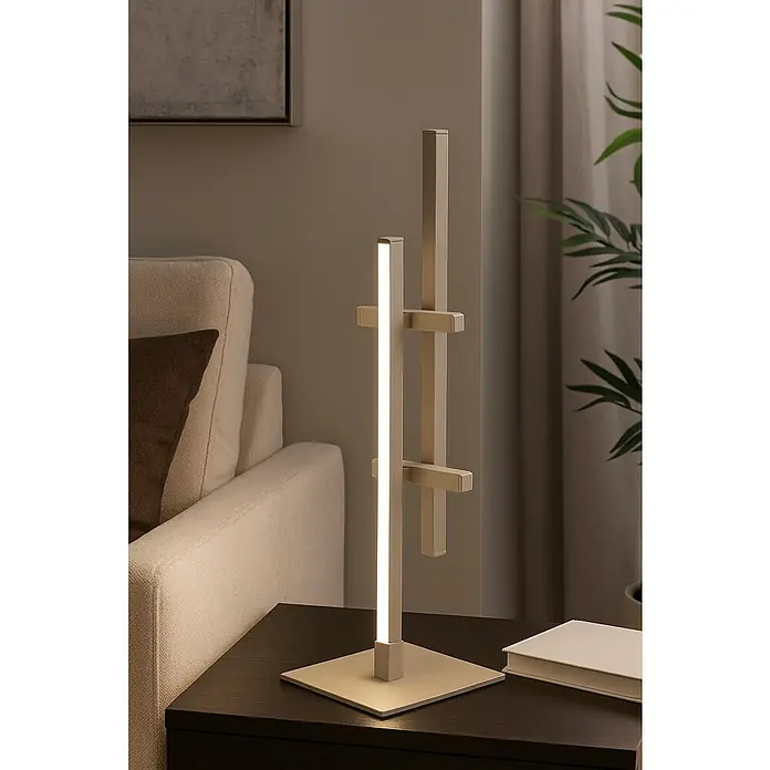 Eglo Lámpara de sobremesa LED Trepiliano - 8 W, L x An x Al: 12 x 12 x 47 cm, Beige, Blanco cálido, 800 lm - Elegante lámpara de mesa con diseño moderno, formas minimalistas y luz cálida, perfecta para mesita de noche o ambiente de salón.
