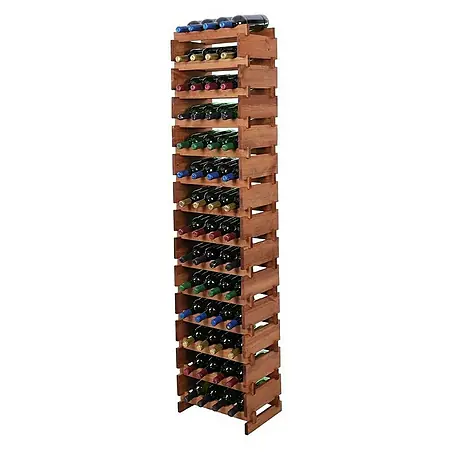 Weinregal VINOTECA FLEX PRO | HxBxT 191x46x28cm | 56 Flaschen auf 14 Ebenen | Massives Kiefernholz | Braun geölt