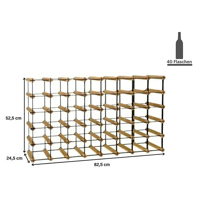 Proregal Flaschenregal Modulares Weinregal VINOTECA MOD METAL für 8x5 Flaschen - L x B x H: 24,5 x 82,5 x 52,5 cm, Holz - Weinregal aus Holz und Metall mit den Maßen 52,5 x 82,5 x 24,5 cm. Das Regal bietet Platz für 40 Flaschen.