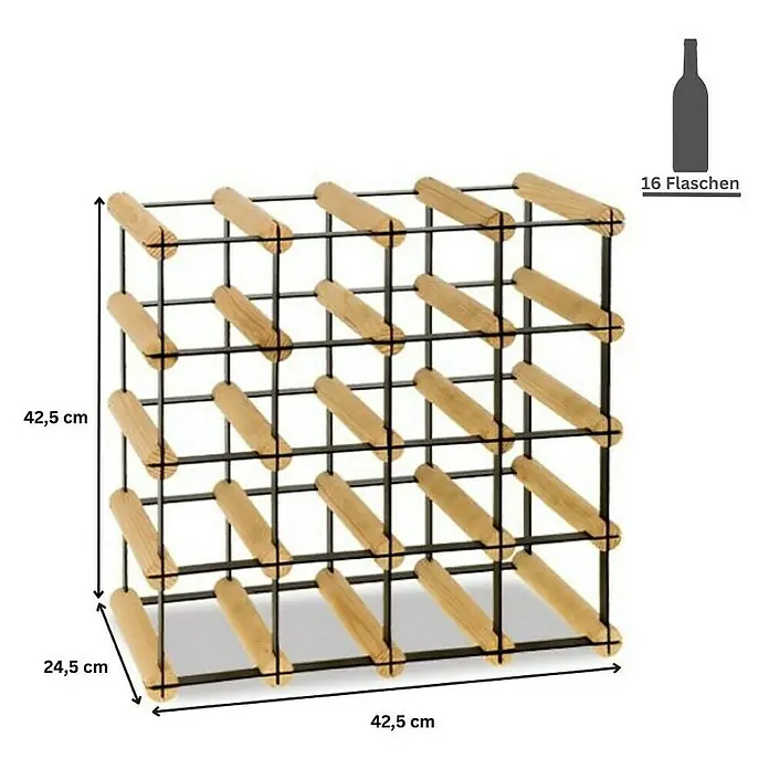 Proregal Flaschenregal Modulares Weinregal VINOTECA MOD METAL für 4x4 Flaschen - Holz - Bild eines Weinregals aus Metall und Holz für 16 Flaschen mit den Maßen 42,5 x 42,5 x 24,5 cm.