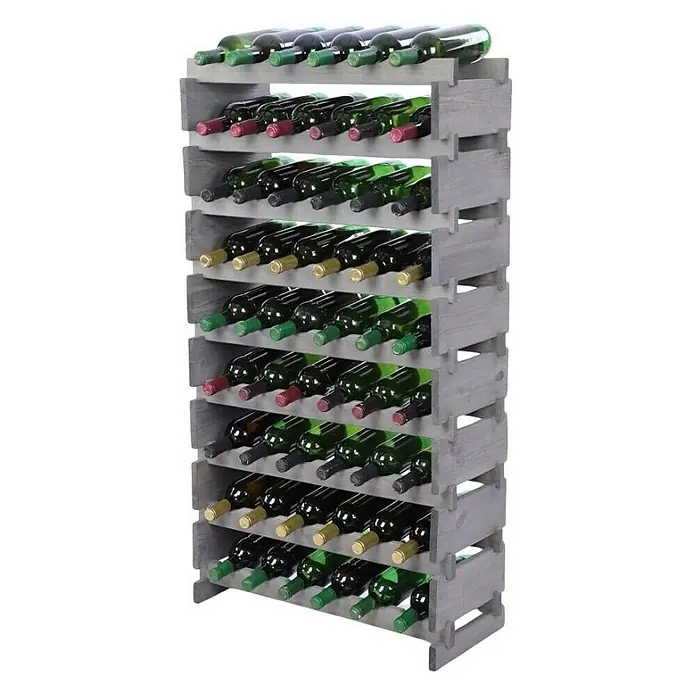 Proregal Flaschenregal Weinregal VINOTECA FLEX PRO für 54 Flaschen - L x B x H: 28 x 65 x 121 cm, Holz, Anzahl Böden: 9 Stk. - Graues Weinregal aus Holz mit mehreren Reihen, gefüllt mit Weinflaschen, für die stilvolle Aufbewahrung.