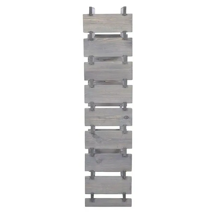 Proregal Flaschenregal Weinregal VINOTECA FLEX PRO für 54 Flaschen - L x B x H: 28 x 65 x 121 cm, Holz, Anzahl Böden: 9 Stk. - Eine vertikale Ansicht eines grauen Holzleiter-Weinregals mit acht Regalböden, ideal für die Aufbewahrung von Weinflaschen oder als dekoratives Element.
