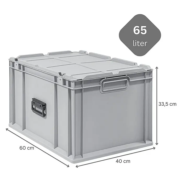 Proregal Eurobox Eurobox NextGen Portable mit Rasterschaumstoff & Schaumstoffeinlage - Kunststoff, Grau - Graue 65-Liter-Aufbewahrungsbox aus Kunststoff mit Deckel, 60 cm x 40 cm x 33,5 cm, ideal für die Organisation und Lagerung verschiedener Gegenstände.