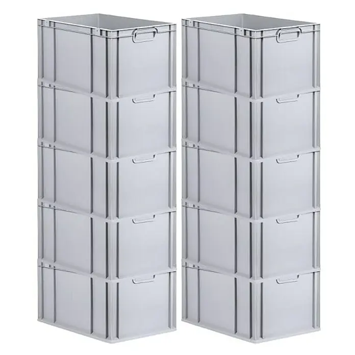 Proregal Eurobox Eurobox NextGen Economy - L x B x H: 60 x 40 x 32 cm, Kunststoff, Grau - Zwei Stapel grauer Eurobehälter aus Kunststoff, die viel Stauraum bieten und ideal für Lagerung und Transport sind.