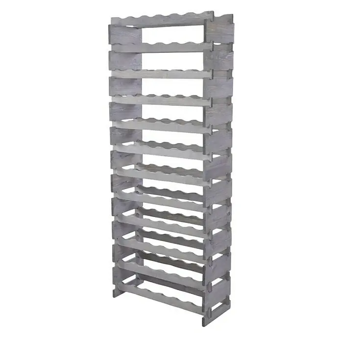 Proregal Flaschenregal Weinregal VINOTECA FLEX PRO für 72 Flaschen - L x B x H: 28 x 65 x 163 cm, Holz, Anzahl Böden: 12 Stk. - Ein graues, freistehendes Weinregal aus Holz mit gewellten Regalböden zur stilvollen Lagerung von Weinflaschen.