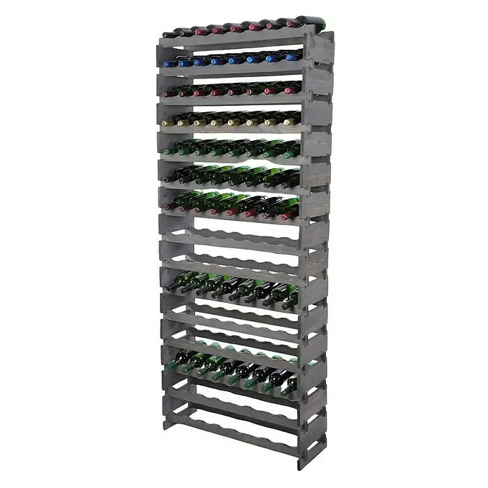 Proregal Flaschenregal Weinregal VINOTECA FLEX PRO für 120 Flaschen - L x B x H: 28 x 84 x 205 cm, Holz, Anzahl Böden: 15 Stk. - Graues Weinregal aus Holz, das viele Flaschen Wein sicher und stilvoll aufbewahrt, ein schönes Möbelstück für Weinliebhaber.