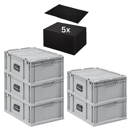 Proregal  Euroboxen-Set Eurobox 5x NextGen Portable mit Rasterschaumstoff & Schaumstoffeinlage