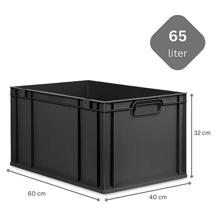 SparSet 5x Eurobox NextGen Grip | HxBxT 32x40x60cm | 65 Liter | Griffe geschlossen | Verstärkter Boden | Schwarz | Eurobehälter, Transportbox, Transportbehälter, Stapelbehälter, Box -  - Schwarze 65-Liter-Aufbewahrungsbox aus Kunststoff mit den Maßen 60 cm x 40 cm x 32 cm zur praktischen Lagerung.