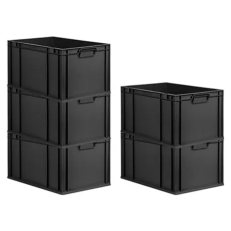 SparSet 5x Eurobox NextGen Grip | HxBxT 32x40x60cm | 65 Liter | Griffe geschlossen | Verstärkter Boden | Schwarz | Eurobehälter, Transportbox, Transportbehälter, Stapelbehälter, Box