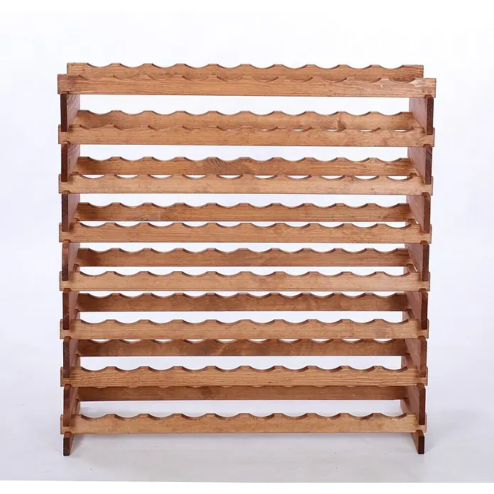 Proregal Flaschenregal Weinregal VINOTECA FLEX PRO für 80 Flaschen - L x B x H: 28 x 103 x 107 cm, Holz, Anzahl Böden: 8 Stk. - Nahaufnahme eines hölzernen Weinregals, das Weinflaschen stilvoll und sicher aufbewahrt und präsentiert.