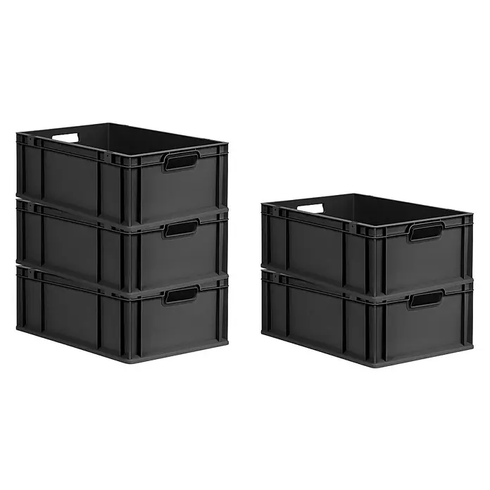 Proregal Euroboxen-Set 5x Eurobox NextGen Grip - L x B x H: 60 x 40 x 22 cm, Kunststoff, Schwarz, 5 Stk. - Stapelbare, schwarze Kunststoffbehälter zur Lagerung und Organisation, ideal für Werkstatt, Lager oder Zuhause.