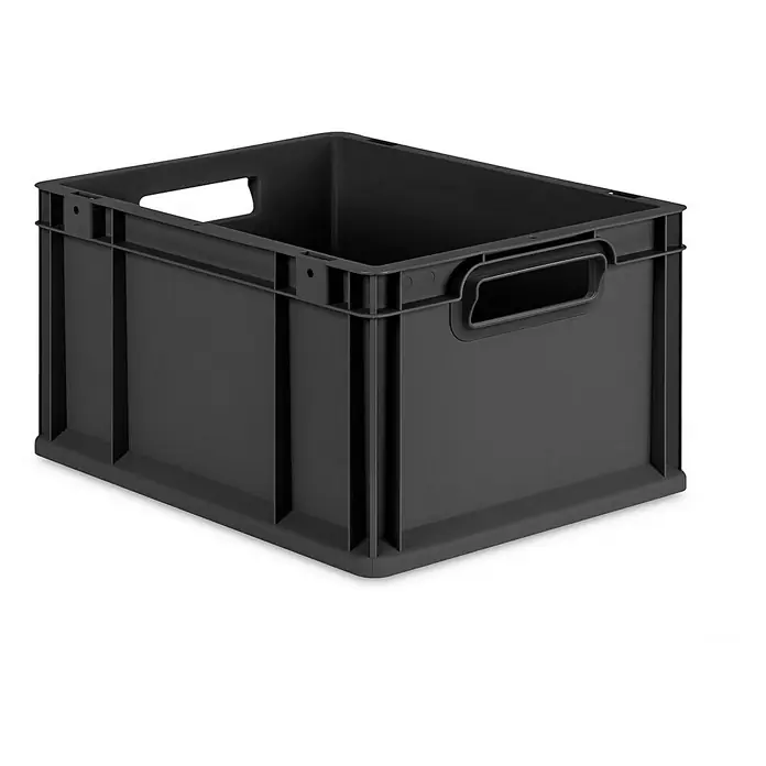 Proregal Eurobox Eurobox NextGen Grip - L x B x H: 40 x 30 x 22 cm, Kunststoff, Schwarz - Ein schwarzer Kunststoffbehälter mit Tragegriffen und verstärkten Ecken, ideal für Lagerung und Transport.
