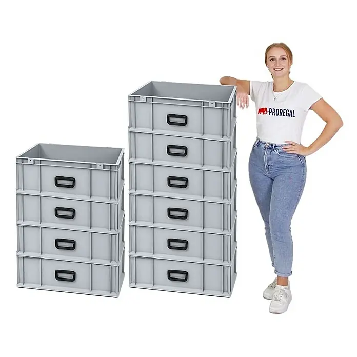 Proregal Euroboxen-Set 10x Eurobox NextGen Portable Uno - L x B x H: 60 x 40 x 22 cm, Kunststoff, Grau, 10 Stk. - Stapelbare graue Lagerkästen aus Kunststoff mit Griffen, ideal für Lagerung und Organisation.