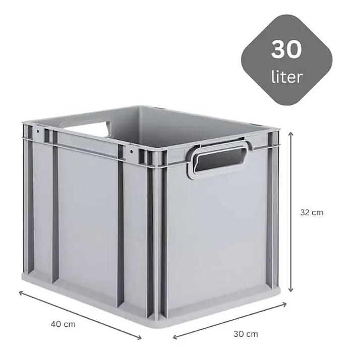 Proregal Euroboxen-Set 4x Eurobox NextGen Economy - Kunststoff, Grau, 4 Stk. - Graue Kunststoffbox mit den Maßen 40 x 30 x 32 cm und einem Fassungsvermögen von 30 Litern für vielseitige Aufbewahrung.