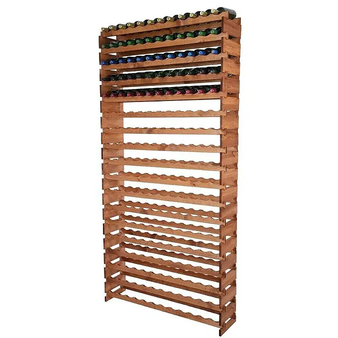 Proregal Flaschenregal Weinregal VINOTECA FLEX PRO für 216 Flaschen - L x B x H: 28 x 123 x 247 cm, Holz, Anzahl Böden: 18 Stk. - Abgebildetes Weinregal aus Holz mit mehreren Ebenen, teilweise mit Weinflaschen bestückt, ideal für die stilvolle Weinlagerung.