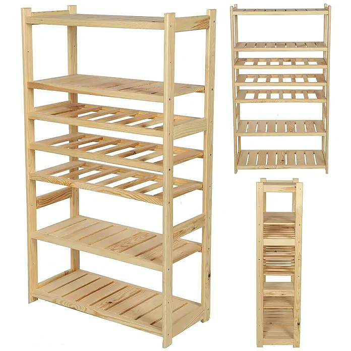 Proregal Flaschenregal Weinregal SPREEWALD für 18 Flaschen - L x B x H: 33 x 70 x 124 cm, Holz - Holzregal mit sechs Fächern, ideal für Lagerung und Organisation im Haus. Natürliches Design und robuste Bauweise.