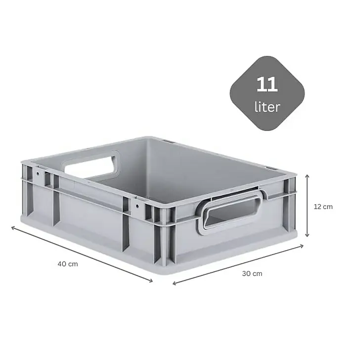 Proregal Eurobox Eurobox NextGen Grip - Kunststoff, Grau - Graue Lagerbox mit den Maßen 40 x 30 x 12 cm und einem Fassungsvermögen von 11 Litern. Ideal für Lagerung und Transport.