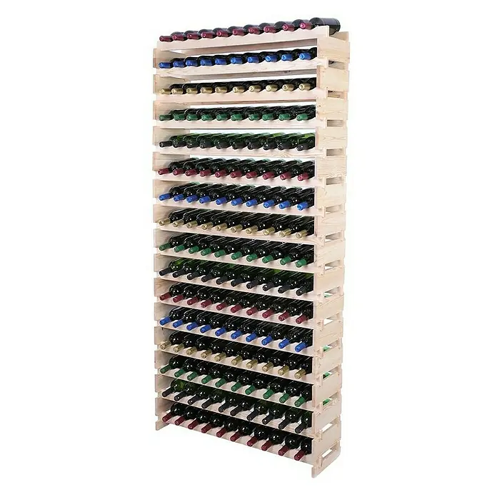 Proregal Flaschenregal Weinregal VINOTECA FLEX PRO für 160 Flaschen - L x B x H: 28 x 103 x 219 cm, Holz, Anzahl Böden: 16 Stk. - Ein großes, aus Holz gefertigtes Weinregal, voll mit zahlreichen Weinflaschen, die horizontal gelagert sind. Ein stilvolles Möbelstück für Weinkenner.