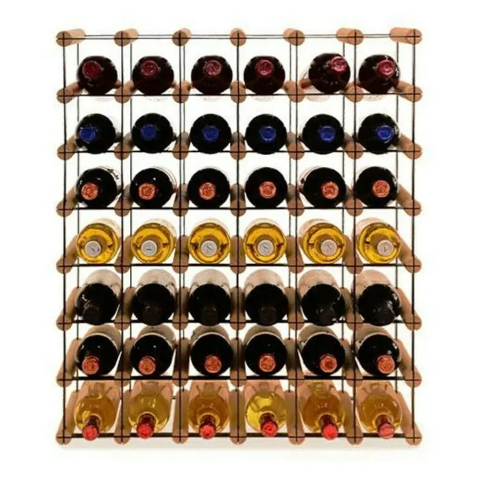 Proregal Flaschenregal Modulares Weinregal VINOTECA MOD METAL für 6x7 Flaschen - Holz - Dieses Bild zeigt ein Weinregal aus Holz mit verschiedenen Weinflaschen in Rot-, Weiß- und Rosétönen.