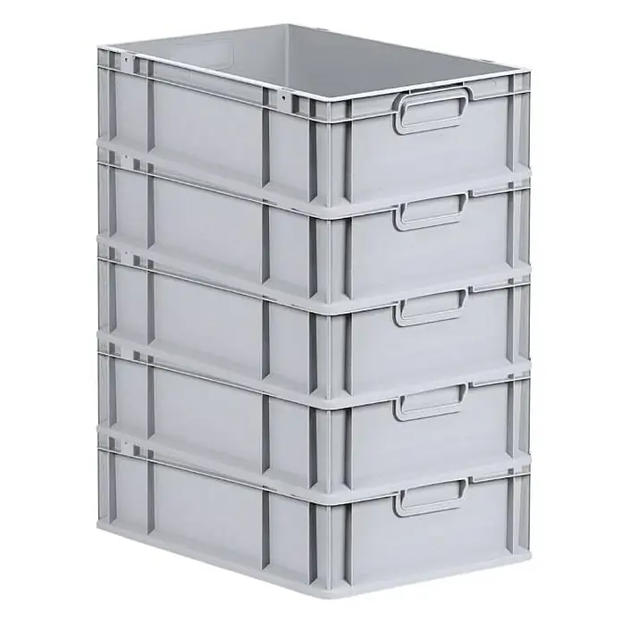 Proregal Euroboxen-Set 5x Eurobox NextGen Economy - Kunststoff, Grau, 5 Stk. - Stapel grauer Kunststoffbehälter.
