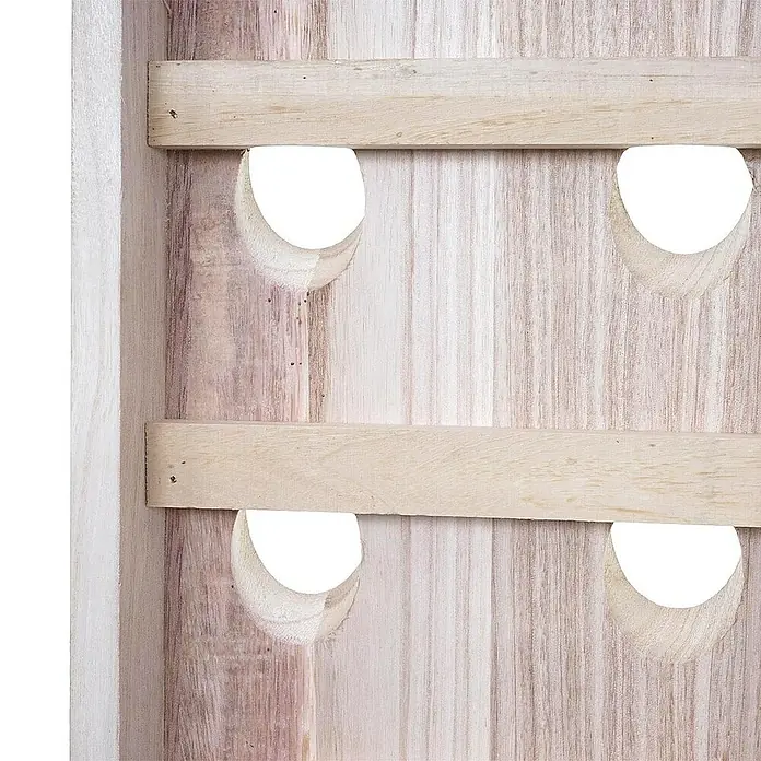 Berlinlodge Flaschenregal Rüttelbrett Weinregal für 20 Flaschen - Holz - Detailansicht eines hölzernen Weinregals mit vier Aussparungen für Weinflaschen. Die helle Holzstruktur ist gut erkennbar.