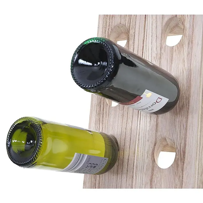 Berlinlodge Flaschenregal Rüttelbrett Weinregal für 20 Flaschen - Holz - Ein Weinregal aus Holz mit zwei Weinflaschen. Das Regal bietet eine stilvolle Möglichkeit, Ihre Lieblingsweine zu präsentieren.