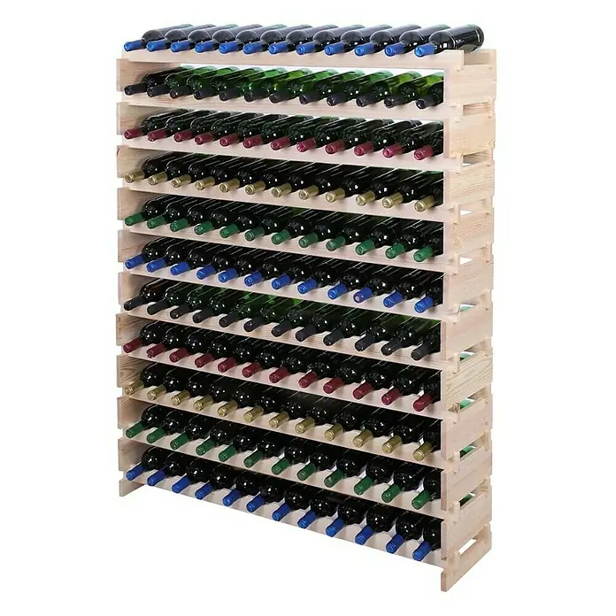 Proregal Flaschenregal Weinregal VINOTECA FLEX PRO für 132 Flaschen - L x B x H: 28 x 123 x 149 cm, Holz, Anzahl Böden: 11 Stk. - Großes Weinregal aus Holz, voll mit Weinflaschen in verschiedenen Farben. Ideal für die stilvolle Lagerung Ihrer Weinsammlung.