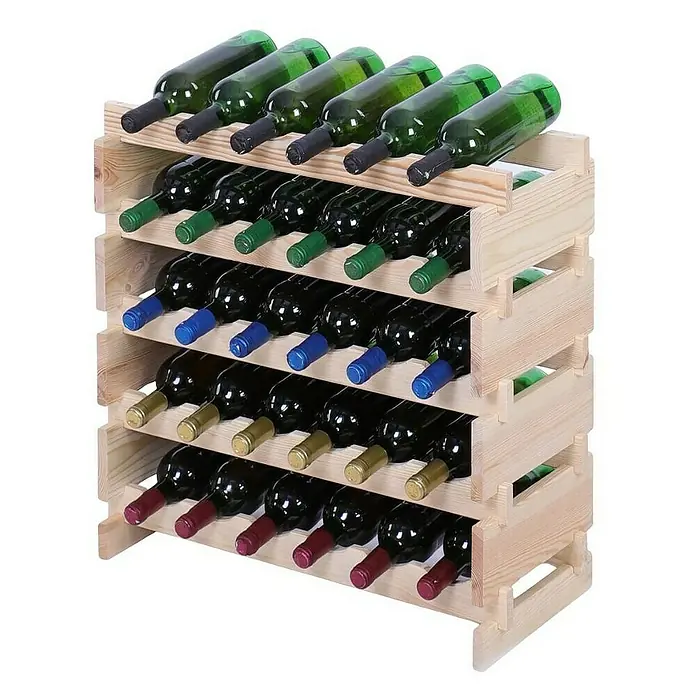 Proregal Flaschenregal Weinregal VINOTECA FLEX PRO für 30 Flaschen - L x B x H: 28 x 65 x 65 cm, Holz, Anzahl Böden: 5 Stk. - Weinflaschen lagern in einem dekorativen Weinregal aus hellem Holz, perfekt für die stilvolle Aufbewahrung von Wein.