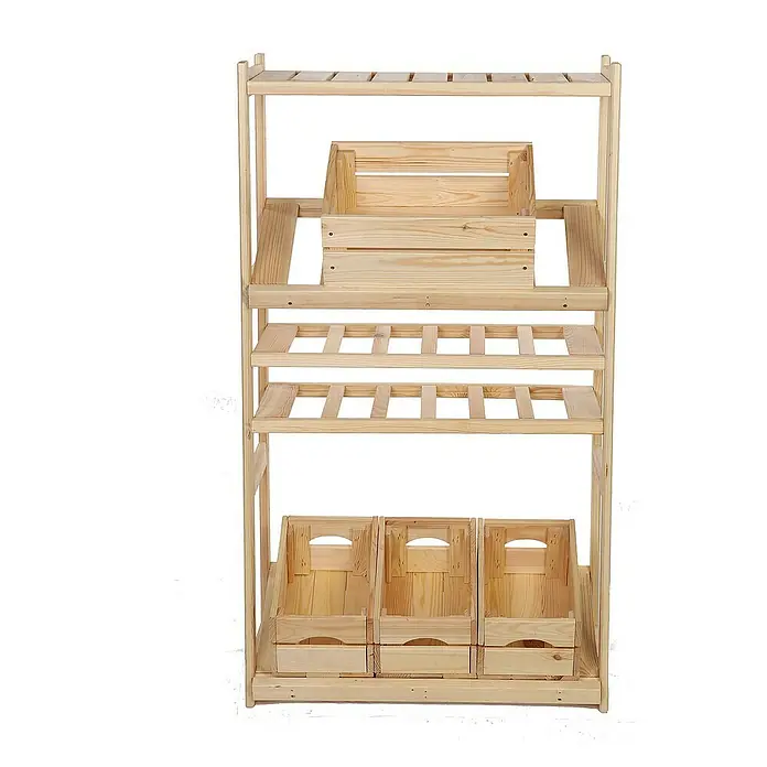 Proregal Flaschenregal & Weinregal SPREEWALD für 12 Flaschen - L x B x H: 33 x 70 x 124 cm, Holz - Aufnahme eines Holzregals mit mehreren Fächern und Holzkisten, ideal zur Aufbewahrung.