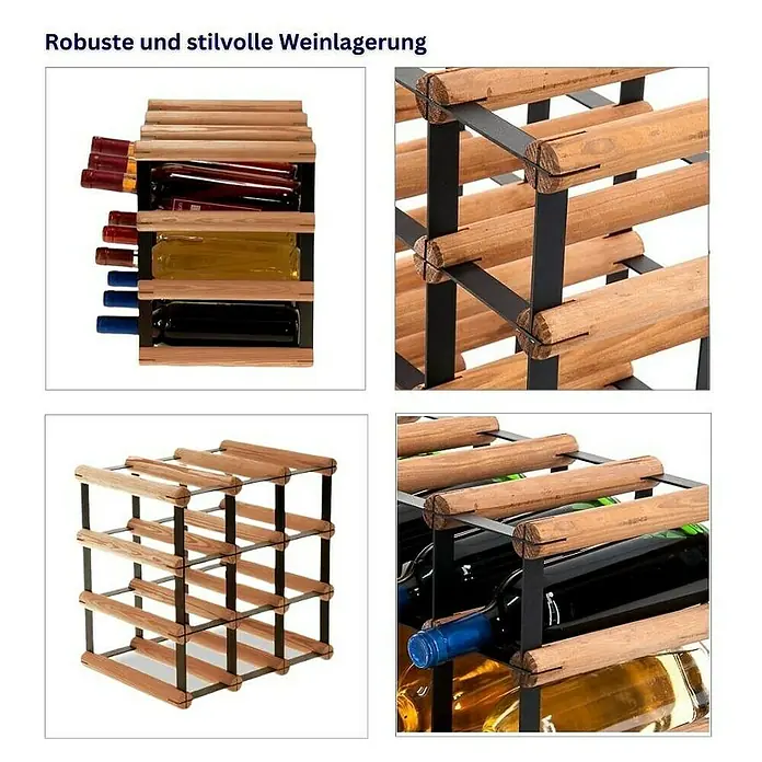 Proregal Flaschenregal Modulares Weinregal VINOTECA MOD METAL für 3x3 Flaschen - L x B x H: 24,5 x 32,5 x 32,5 cm, Holz - Weinlagerregal aus Holz und Metall.