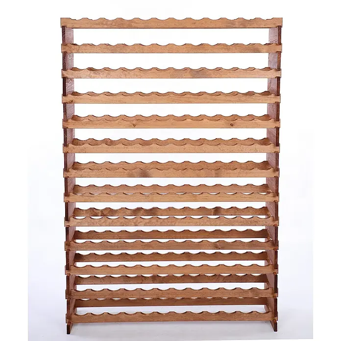 Proregal Flaschenregal Weinregal VINOTECA FLEX PRO für 156 Flaschen - Holz, Anzahl Böden: 13 Stk. - Weinregal aus Holz mit mehreren Ebenen zur Lagerung von Weinflaschen. Das Regal ist aus hellem Holz gefertigt.