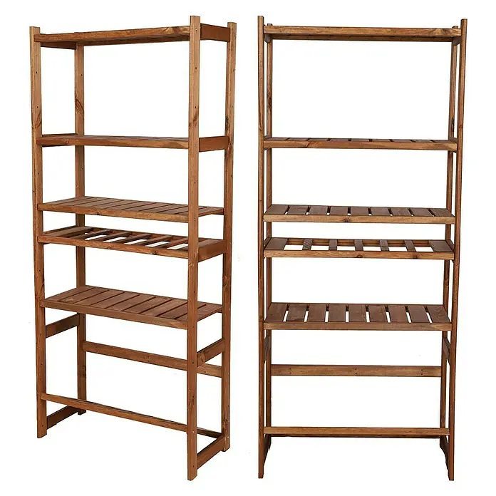 Proregal Flaschenregal & Weinregal SPREEWALD für 6 Flaschen - L x B x H: 33 x 70 x 163 cm, Holz - Zwei hölzerne Gartenregale mit mehreren Ablagen, ideal für Pflanzen und Gartengeräte.