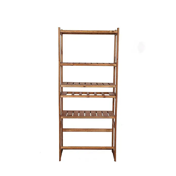 Proregal Flaschenregal & Weinregal SPREEWALD für 6 Flaschen - L x B x H: 33 x 70 x 163 cm, Holz - Abgebildetes Produkt ist ein hölzernes Pflanzenregal mit mehreren Ebenen, ideal für die stilvolle Präsentation von Pflanzen und Dekorationen.
