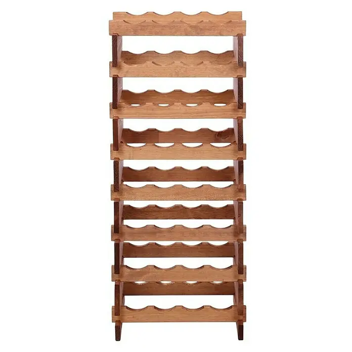 Proregal Flaschenregal Weinregal VINOTECA FLEX PRO für 32 Flaschen - L x B x H: 28 x 46 x 107 cm, Holz, Anzahl Böden: 8 Stk. - Das Bild zeigt ein hölzernes Weinregal mit mehreren Etagen. Es ist ideal zur Aufbewahrung von Weinflaschen und verleiht jedem Raum eine rustikale Note.
