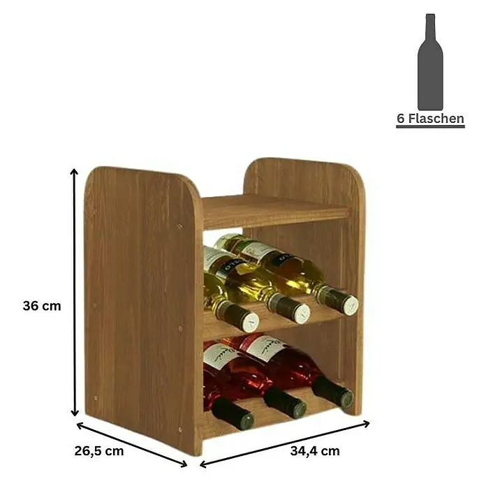 Proregal Flaschenregal Weinregal PINOTWINE C für 6 Flaschen - Holz - Weinregal aus Holz für 6 Flaschen mit den Maßen 36 cm Höhe, 26,5 cm Breite und 34,4 cm Tiefe. Praktisch und stilvoll für Weinliebhaber.
