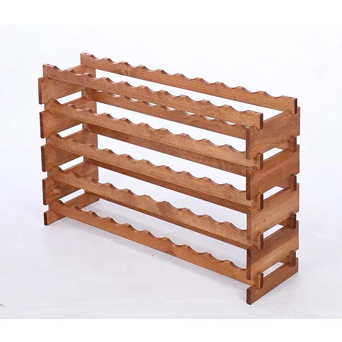 Proregal Flaschenregal Weinregal VINOTECA FLEX PRO für 50 Flaschen - L x B x H: 28 x 103 x 65 cm, Holz - Braunes Holzweinregal mit fünf Ebenen zur Aufbewahrung von Weinflaschen. Das Weinregal hat ein offenes Design.