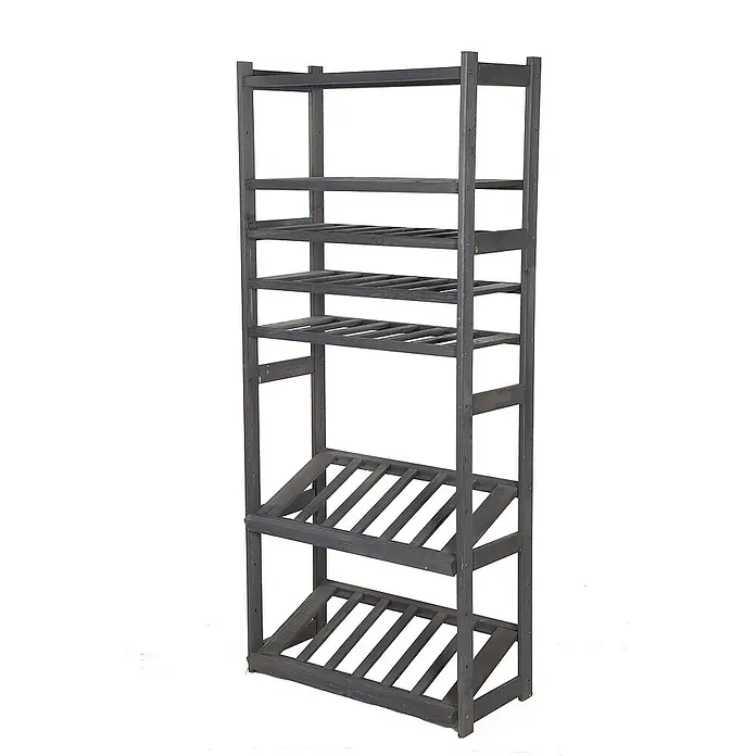 Proregal Flaschenregal & Weinregal SPREEWALD für 18 Flaschen - L x B x H: 33 x 70 x 163 cm, Holz - Graues Holzregal mit mehreren offenen Fächern in verschiedenen Größen, ideal zur Aufbewahrung und Präsentation von Gegenständen.