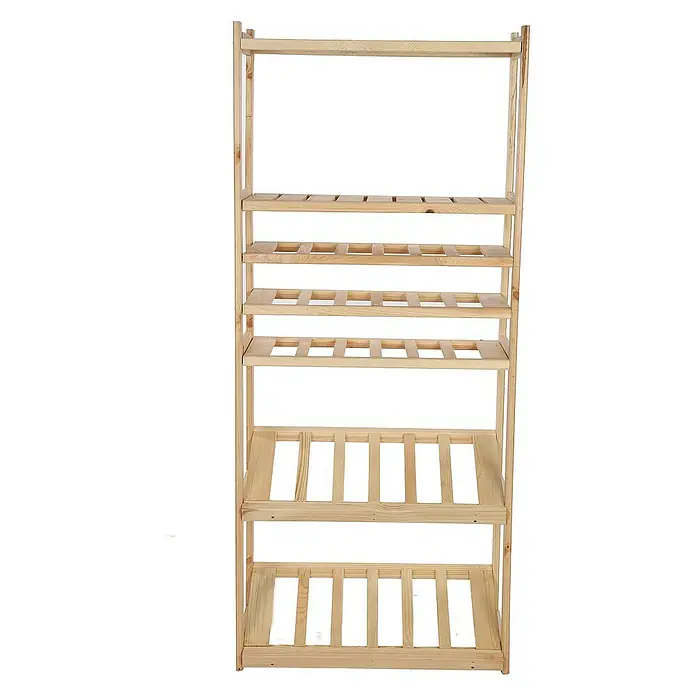Proregal Flaschenregal & Weinregal SPREEWALD für 18 Flaschen - L x B x H: 33 x 70 x 163 cm, Holz - Hier ist ein naturbelassenes Holzregal mit mehreren Ablageflächen, ideal für die Aufbewahrung und Präsentation von Gegenständen.