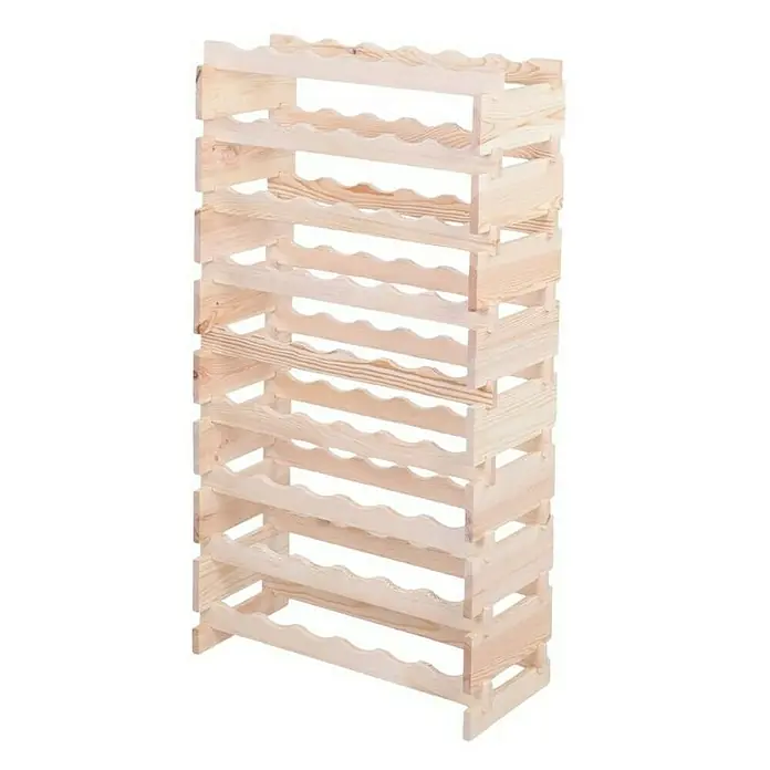 Proregal Flaschenregal Weinregal VINOTECA FLEX PRO für 54 Flaschen - L x B x H: 28 x 65 x 121 cm, Holz, Anzahl Böden: 9 Stk. - Abgebildeter Artikel: ein aus hellem Holz gefertigtes Weinregal mit mehreren Regalen zur Weinlagerung.