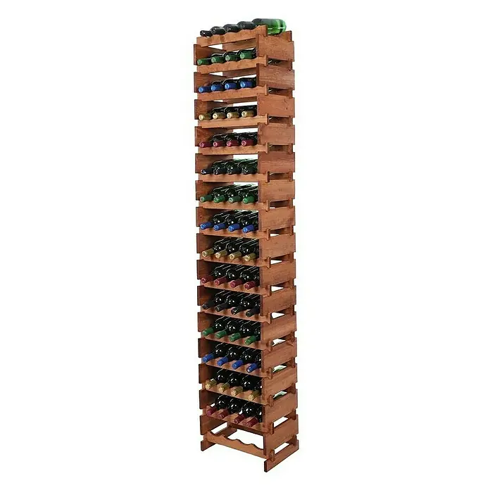 Proregal Flaschenregal Weinregal VINOTECA FLEX PRO für 64 Flaschen - L x B x H: 28 x 46 x 219 cm, Holz, Anzahl Böden: 16 Stk. - Ein hohes, braunes Weinregal aus Holz mit vielen Weinflaschen unterschiedlicher Marken, die darin aufbewahrt werden. Praktisch und stilvoll!