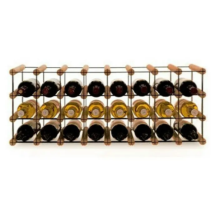 Proregal Flaschenregal Modulares Weinregal VINOTECA MOD METAL für 8x3 Flaschen - L x B x H: 24,5 x 82,5 x 32,5 cm, Holz - Weinregal aus Holz und Metall mit 18 Flaschen Wein in verschiedenen Farben, das eine elegante und funktionale Aufbewahrungslösung bietet.