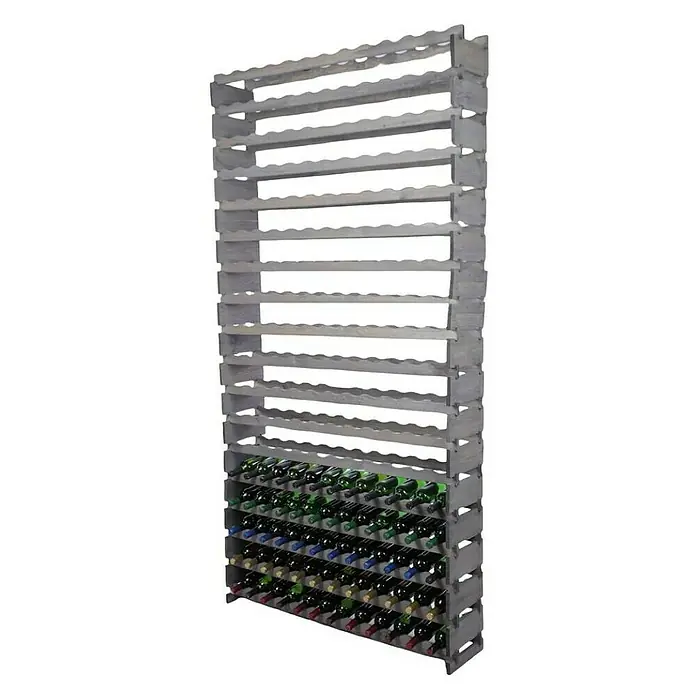 Proregal Flaschenregal Weinregal VINOTECA FLEX PRO für 216 Flaschen - L x B x H: 28 x 123 x 247 cm, Holz, Anzahl Böden: 18 Stk. - Ein hohes Weinregal aus Holz, das mit Weinflaschen in verschiedenen Farben gefüllt ist. Praktische Aufbewahrung für Weinliebhaber.