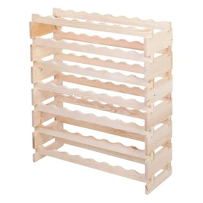 Proregal Flaschenregal Weinregal VINOTECA FLEX PRO für 56 Flaschen - L x B x H: 28 x 84 x 93 cm, Holz, Anzahl Böden: 7 Stk. - Das Foto zeigt ein unbehandeltes, hölzernes Weinregal mit mehreren Ebenen zur Lagerung von Weinflaschen. Es ist stabil und funktionell.