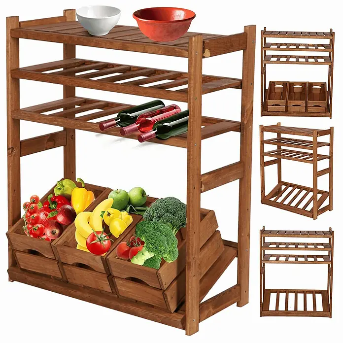 Proregal Flaschenregal & Weinregal SPREEWALD für 12 Flaschen - L x B x H: 33 x 70 x 86 cm, Holz - Holzregal mit verschiedenen Ebenen zur Aufbewahrung von Obst, Gemüse und Wein.