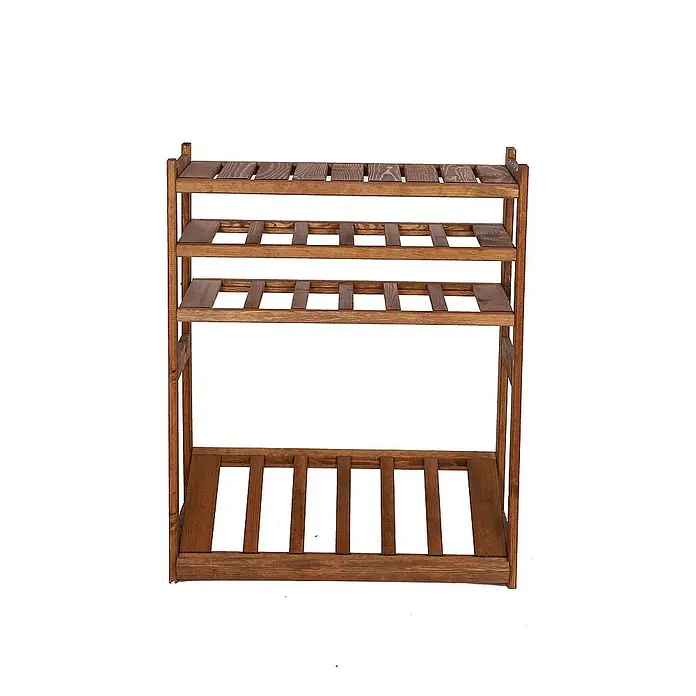 Proregal Flaschenregal & Weinregal SPREEWALD für 12 Flaschen - L x B x H: 33 x 70 x 86 cm, Holz - Vierstöckiges, braunes Holzregal mit Lattenrosten für eine vielseitige Aufbewahrungslösung, ideal für Pflanzen oder Schuhe.
