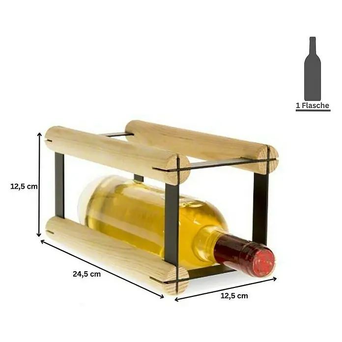 Proregal Flaschenregal Modulares Weinregal VINOTECA MOD METAL für 1x1 Flaschen - L x B x H: 24,5 x 12,5 x 12,5 cm, Holz - Weinregal aus Holz und Metall für eine Flasche. Die Maße sind 12,5 cm hoch, 24,5 cm breit und 12,5 cm tief. Praktisches und stilvolles Design.