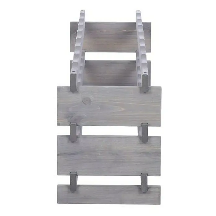 Proregal Flaschenregal Weinregal VINOTECA FLEX PRO für 24 Flaschen - L x B x H: 28 x 84 x 37 cm, Holz, Anzahl Böden: 3 Stk. - Diese Aufnahme zeigt ein Weinregal aus grauem Holz mit mehreren Ablagefächern. Das Regal ist für die Lagerung von Weinflaschen konzipiert.