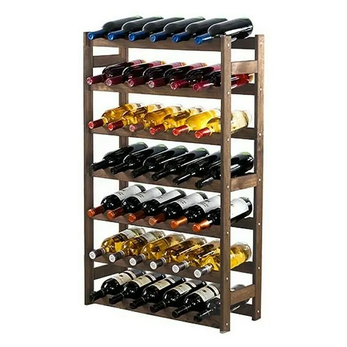 Proregal Flaschenregal Weinregal PINOTWINE für 42 Flaschen - L x B x H: 25 x 63 x 102 cm, Holz - Dieses Bild zeigt ein Weinregal aus Holz, das mit verschiedenen Weinsorten gefüllt ist. Das Regal hat mehrere Ebenen zur Lagerung der Weinflaschen.